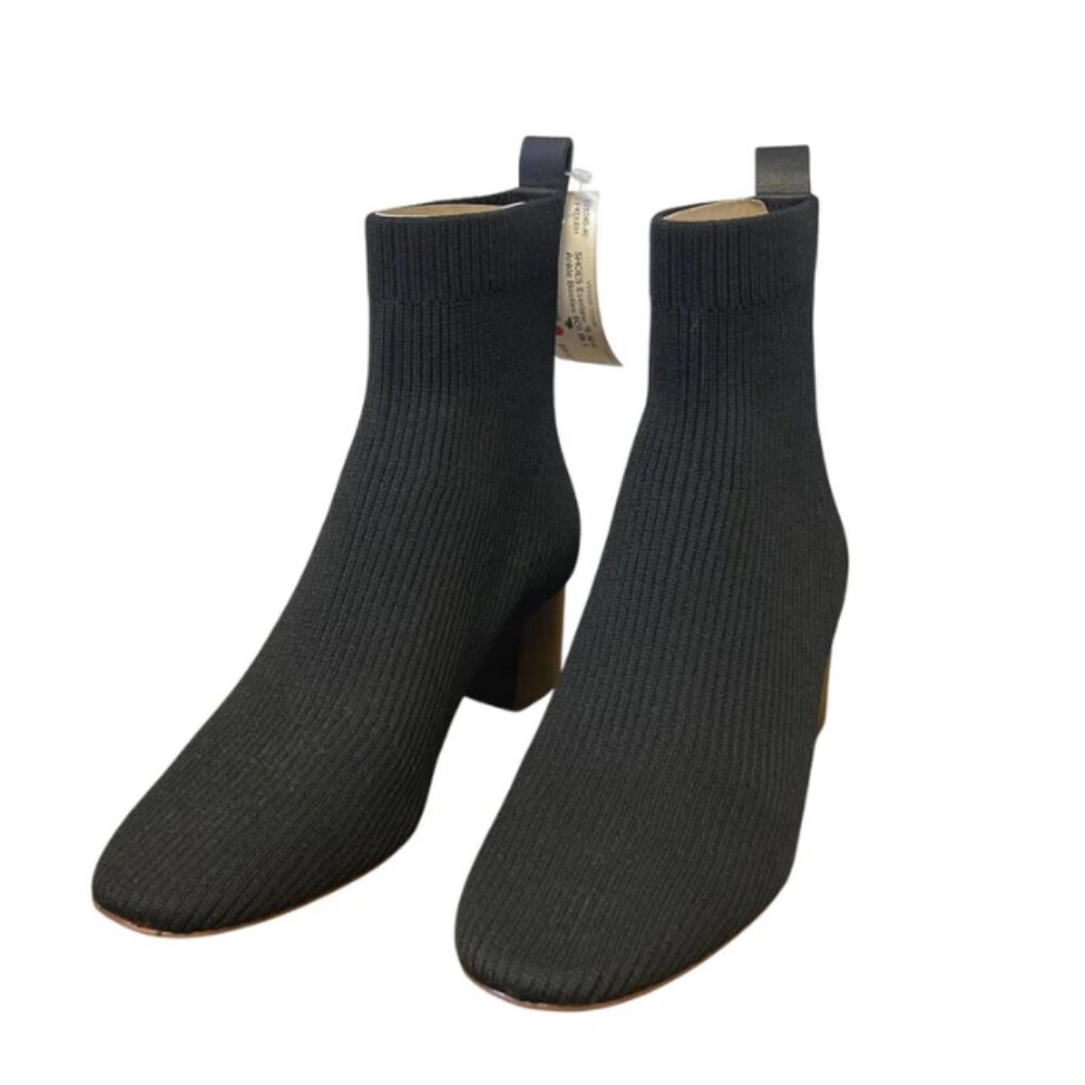 NEW Everlane Chelsea Black Ribbed Knit Ankle Boots Block Heels 9